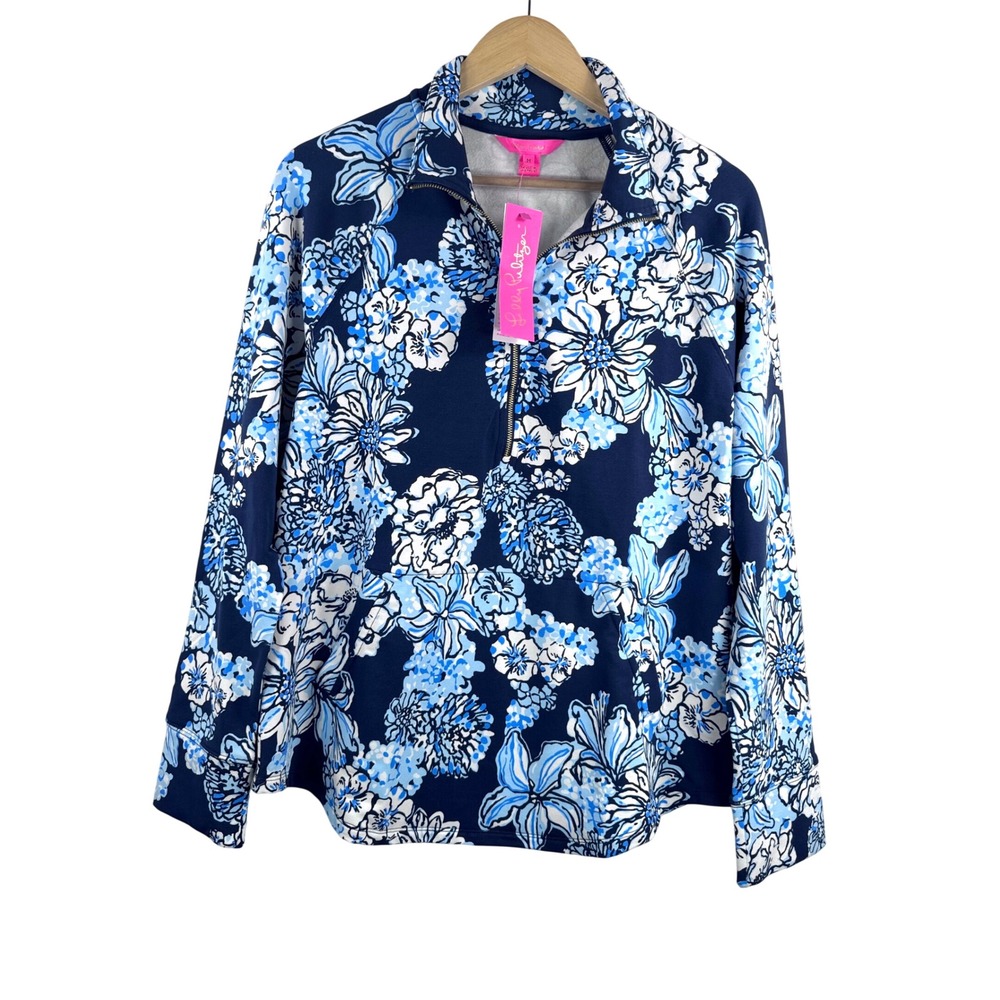Lilly Pulitzer Skipper Popover sz M Blue Floral UPF 50+ athleisure floral